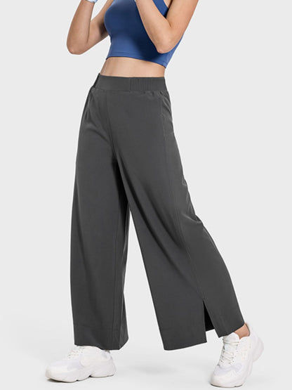 Slit Wide Leg Active Pants-Angel Casuals