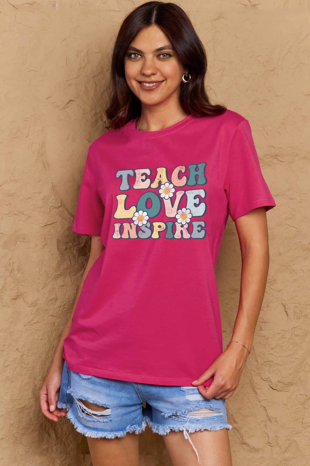 Simply Love Full Size TEACH LOVE INSPIRE Graphic Cotton T-Shirt-Angel Casuals