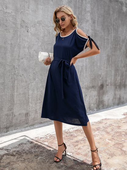 Round Neck Cold Shoulder Dress-Angel Casuals