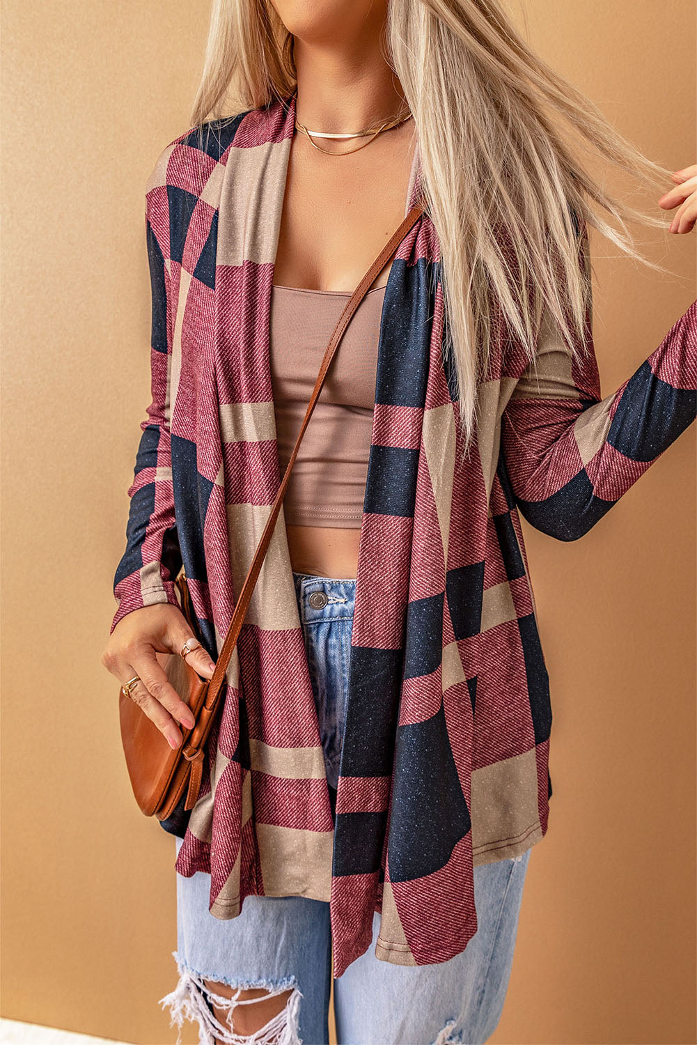 Plaid Open Front Cardigan-Angel Casuals