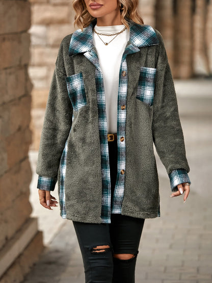Plaid Contrast Dropped Shoulder Coat-Angel Casuals