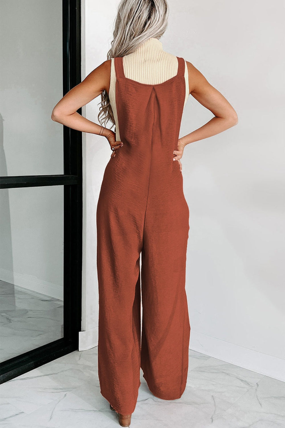 Square Neck Wide Strap Jumpsuit-Angel Casuals