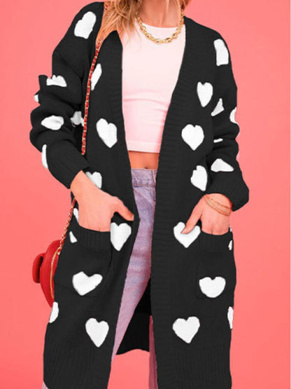 Heart Open Front Long Sleeve Cardigan-Angel Casuals