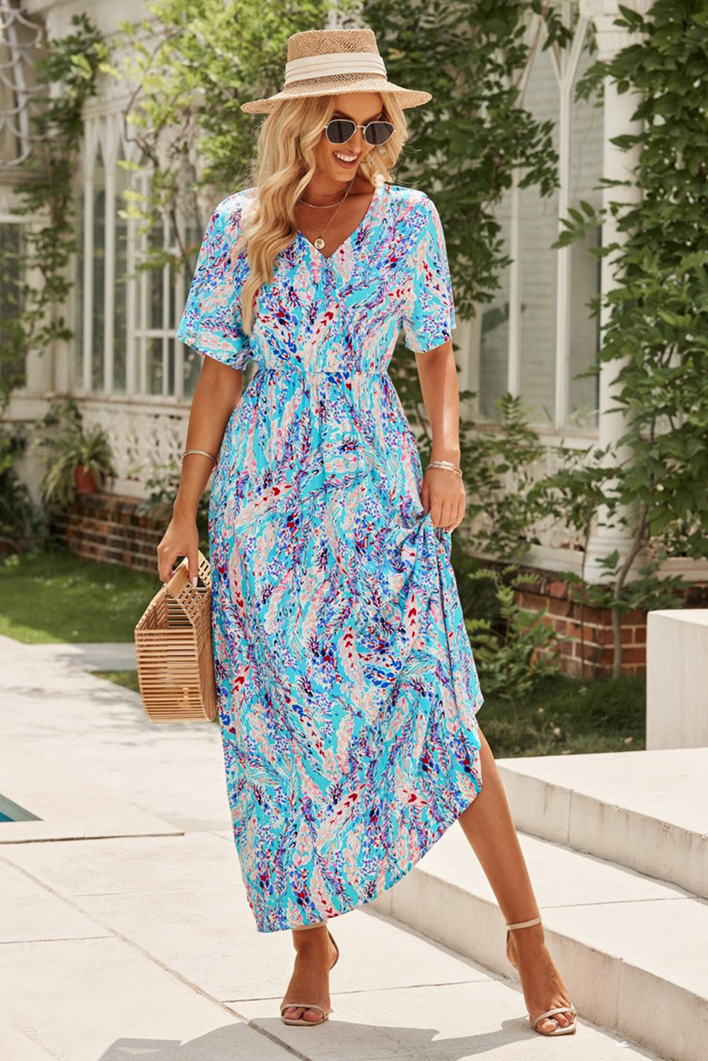 Multicolored V-Neck Maxi Dress-Angel Casuals