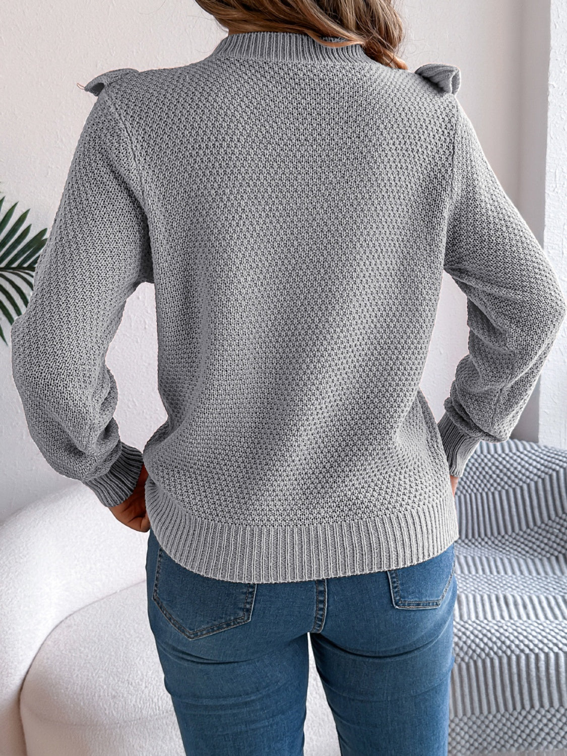 Ruffled Round Neck Long Sleeve Sweater-Angel Casuals