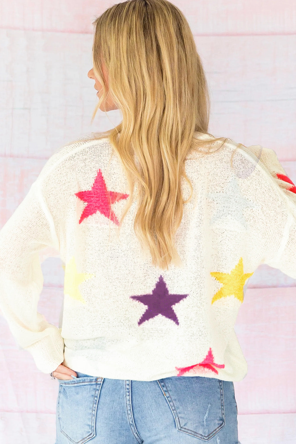 Contrast Star Round Neck Sweater-Angel Casuals