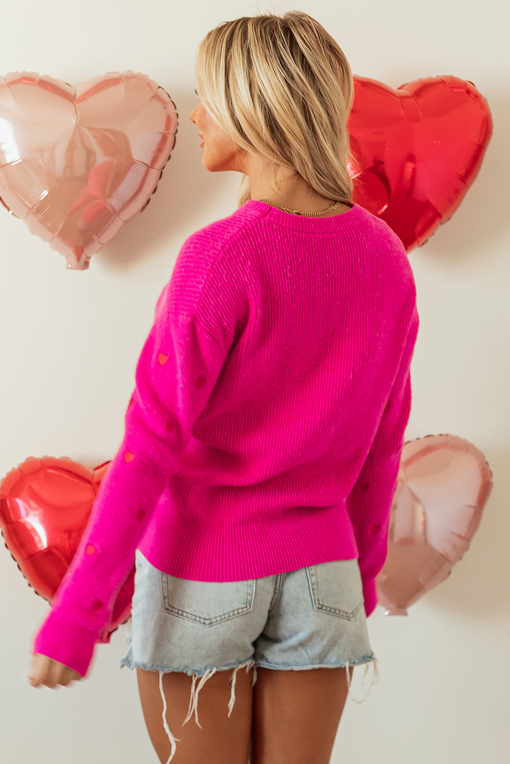 Heart Round Neck Long Sleeve Sweater-Angel Casuals