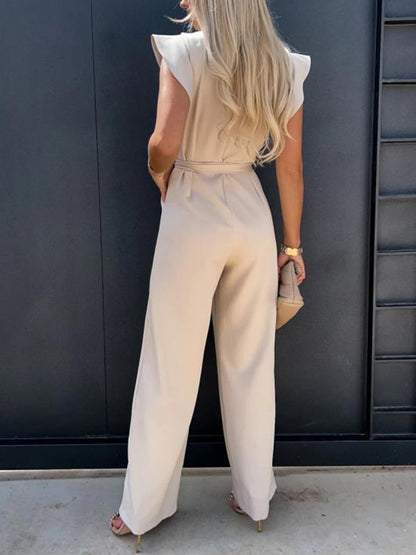 Ruffled Round Neck Cap Sleeve Jumpsuit-Angel Casuals