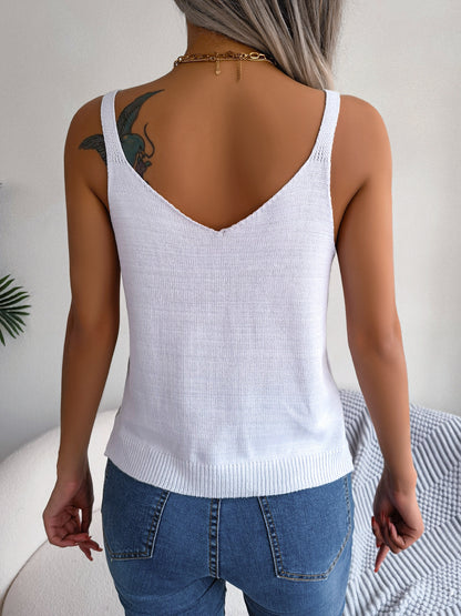 Openwork Scoop Neck Knit Tank Top-Angel Casuals