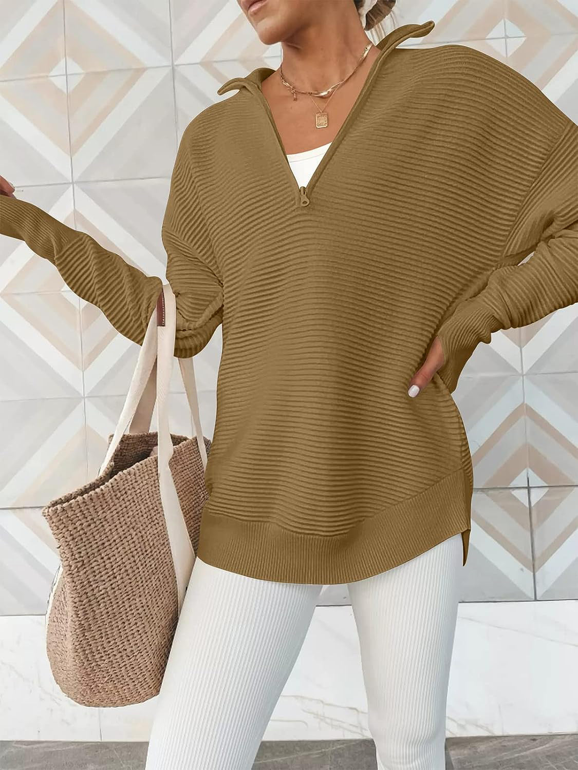 Half Zip Long Sleeve Knit Top-Angel Casuals