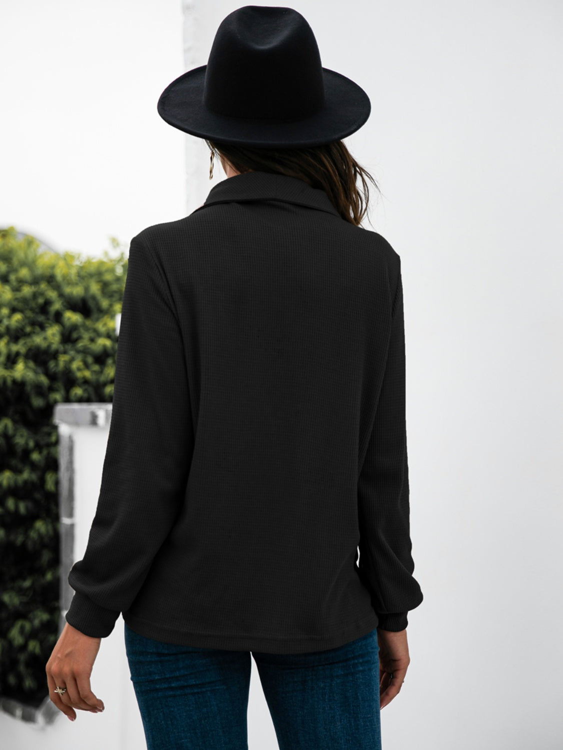 Half Button Long Sleeve T-Shirt-Angel Casuals