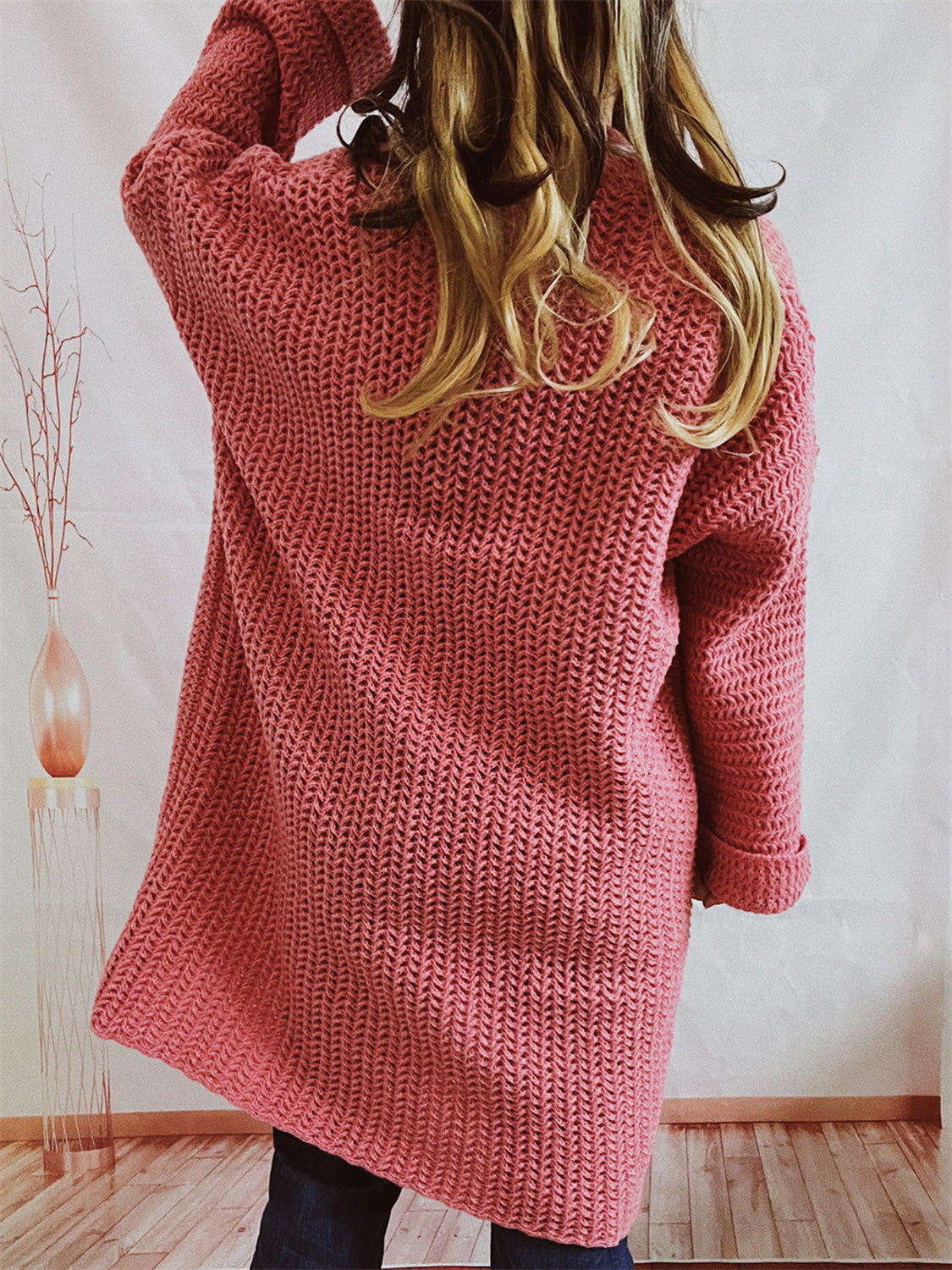 Open Front Long Sleeve Cardigan with Pockets-Angel Casuals