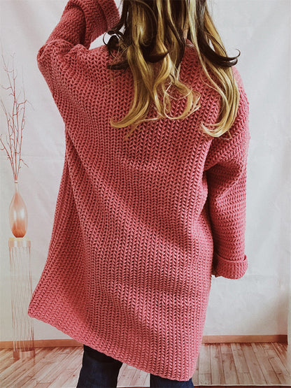 Open Front Long Sleeve Cardigan with Pockets-Angel Casuals