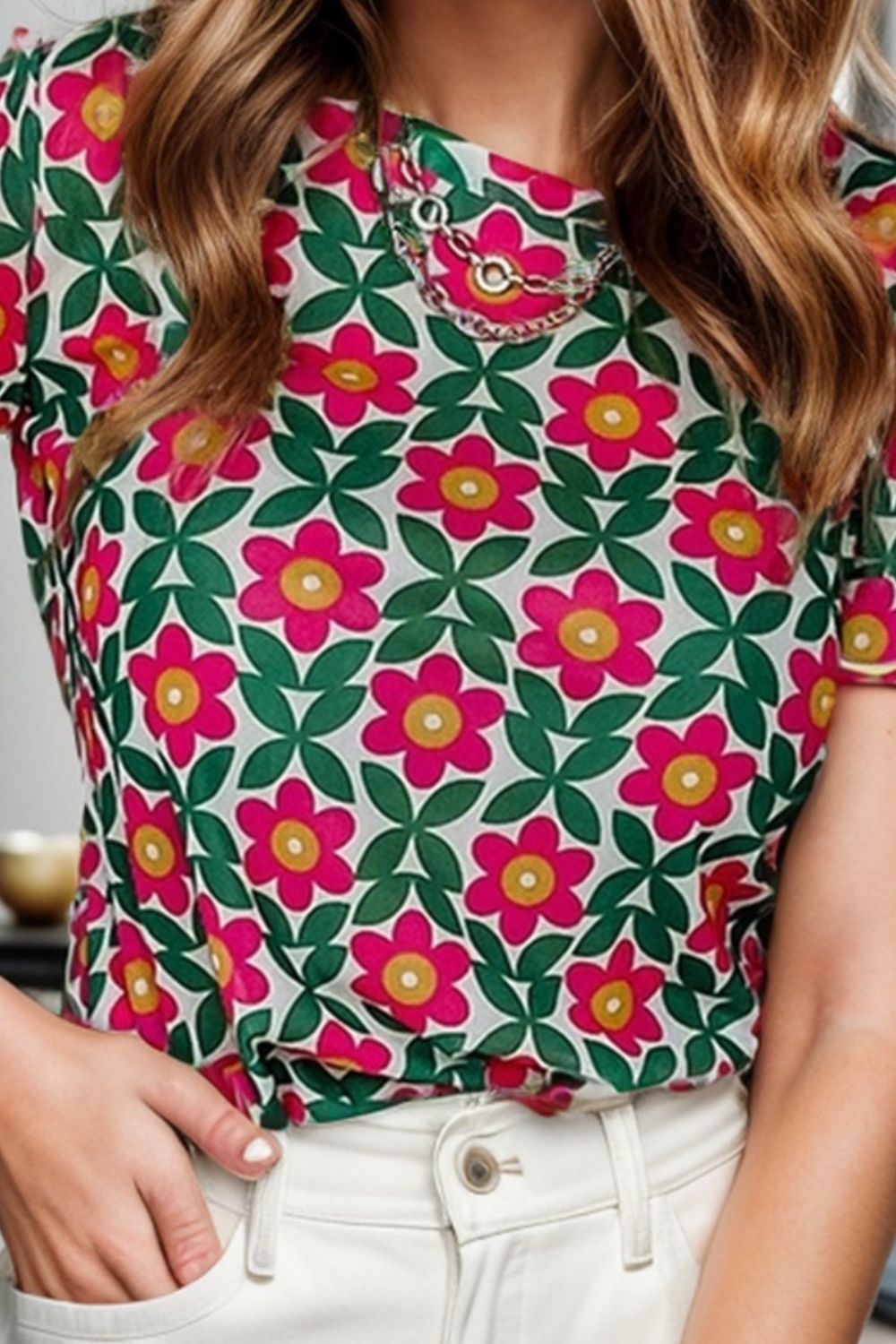 Printed Round Neck Short Sleeve T-Shirt-Angel Casuals