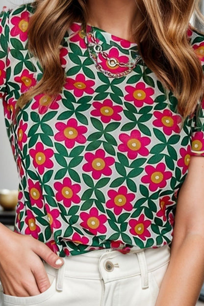Printed Round Neck Short Sleeve T-Shirt-Angel Casuals