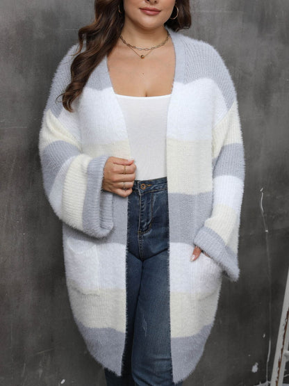 Plus Size Open Front Long Sleeve Cardigan-Angel Casuals