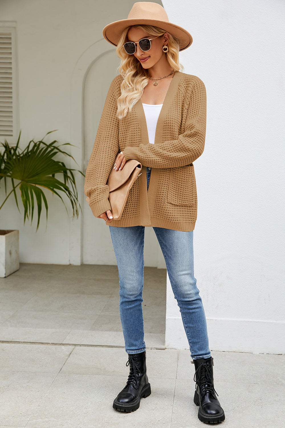 Open Front Long Sleeve Cardigan with Pockets-Angel Casuals