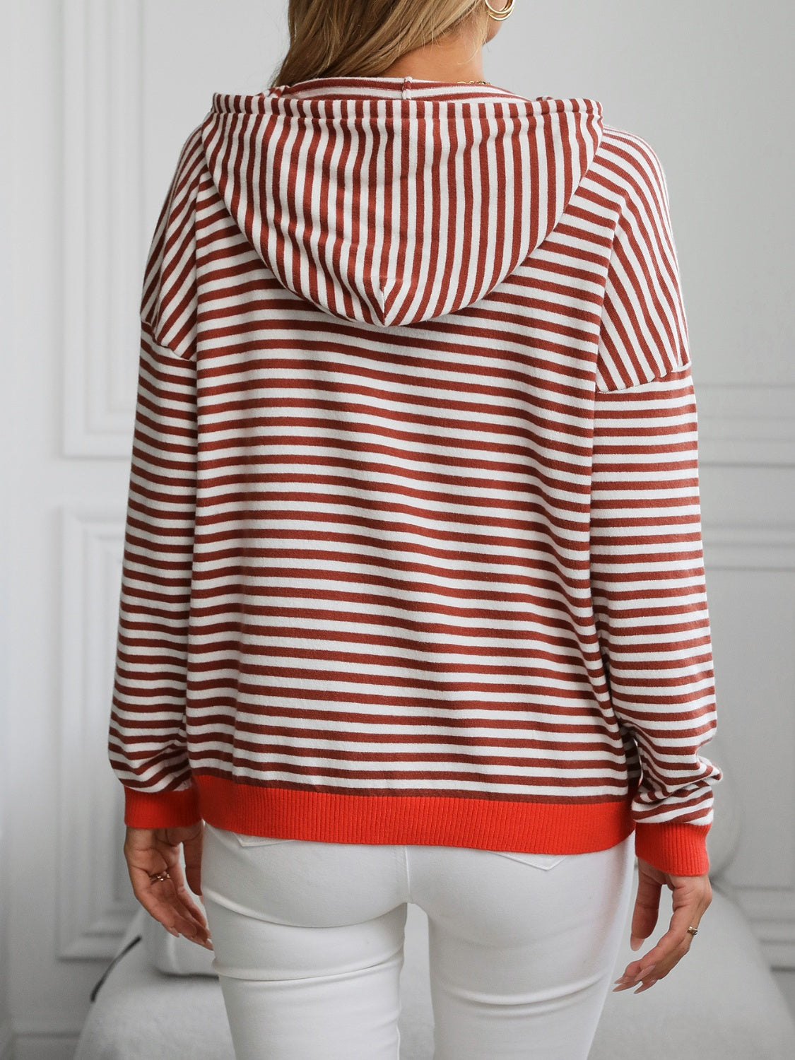 Mandy Striped Long Sleeve Hooded Knit Top-Angel Casuals