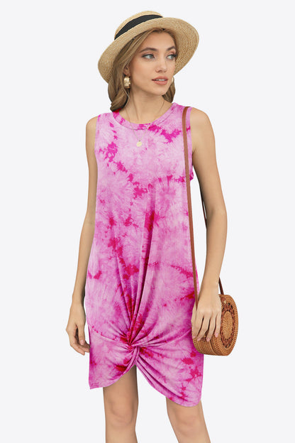 Tie-Dye Twisted Round Neck Sleeveless Dress-Angel Casuals