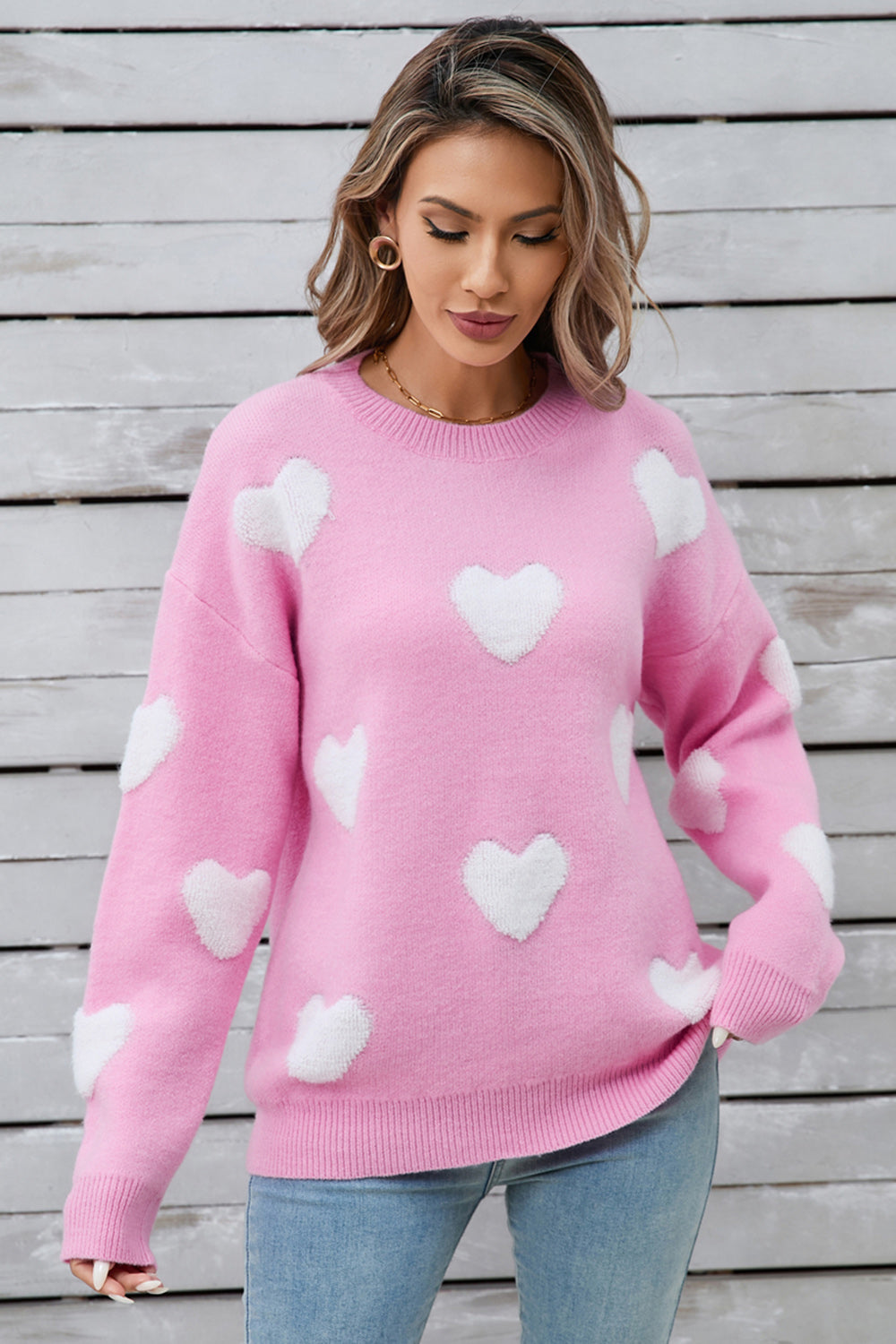 Angel Wings Heart Round Neck Long Sleeve Sweater-Angel Casuals