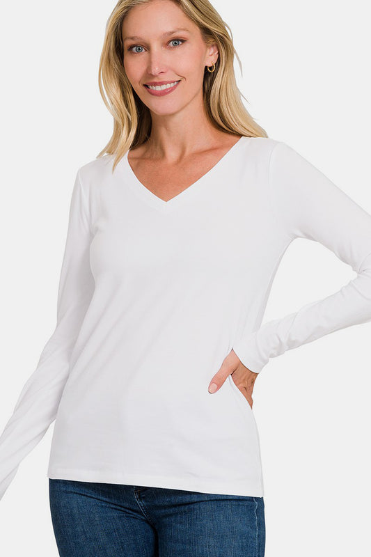 Zenana Full Size V-Neck Long Sleeve T-Shirt-Angel Casuals