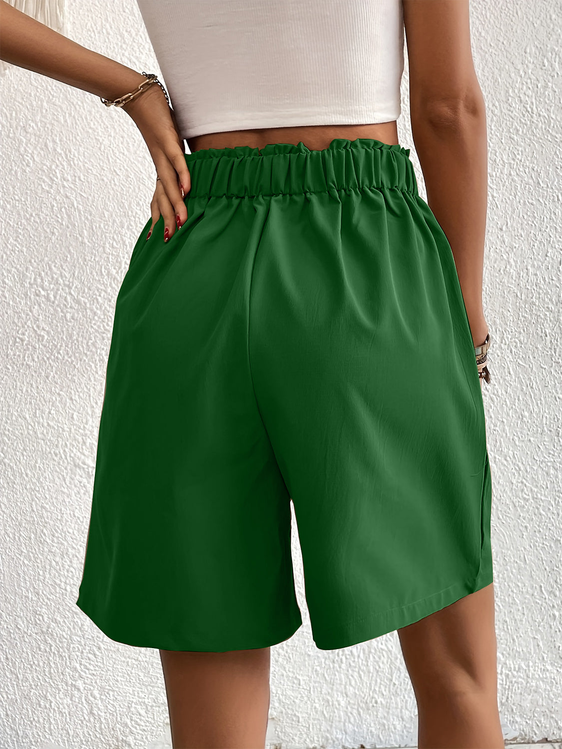 Pocketed Half Elastic Waist Shorts-Angel Casuals