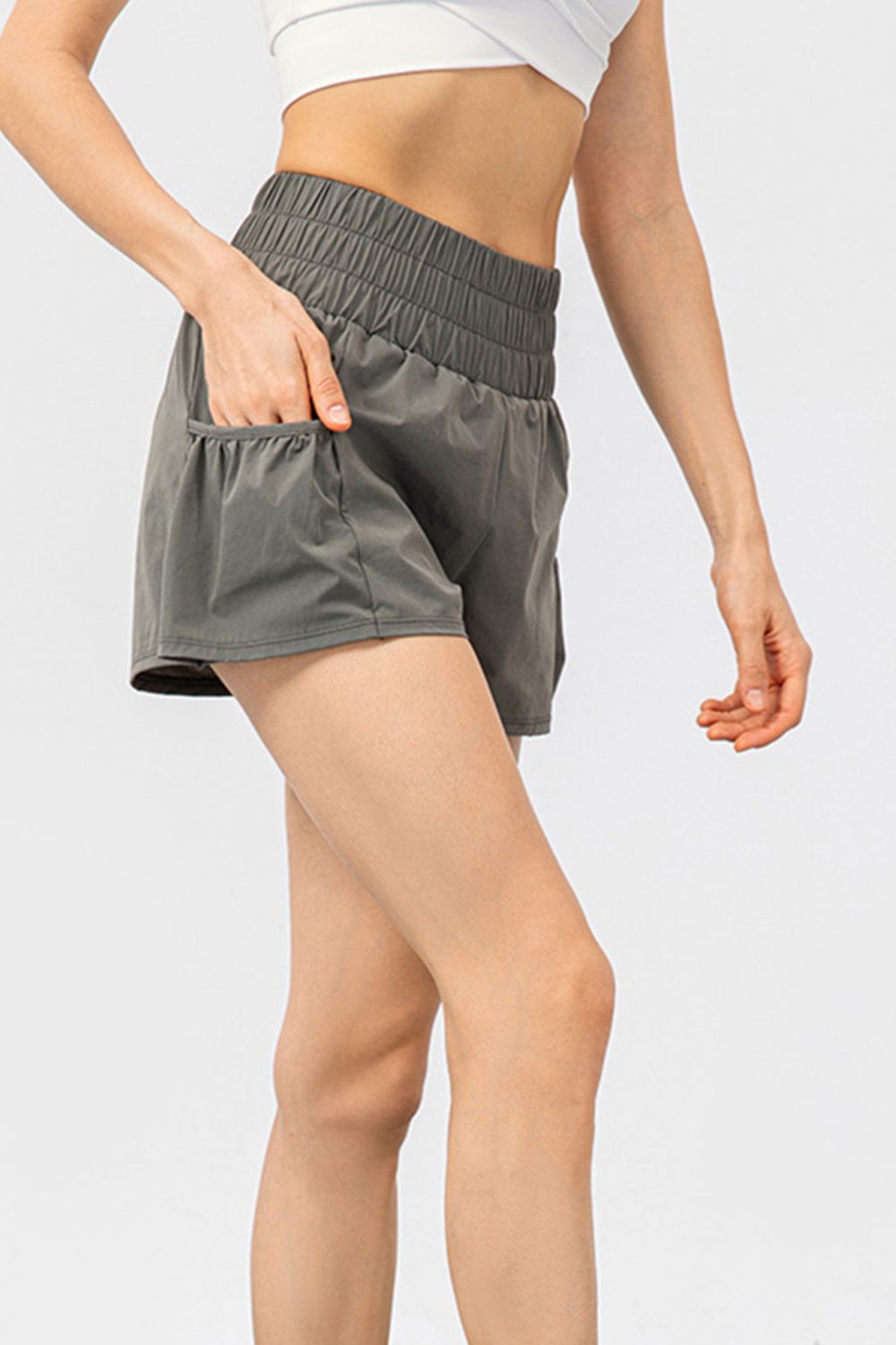 Elastic Waist Pocketed Active Shorts-Angel Casuals