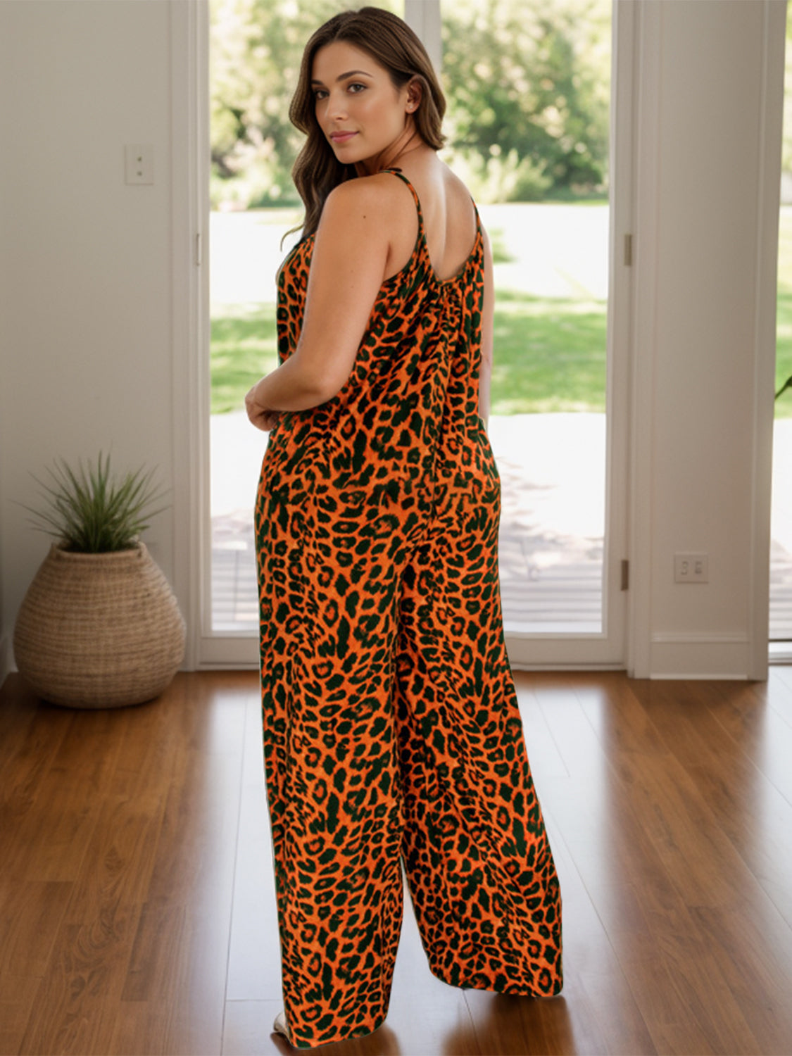 Full Size Leopard Scoop Neck Wide Leg Jumpsuit-Angel Casuals