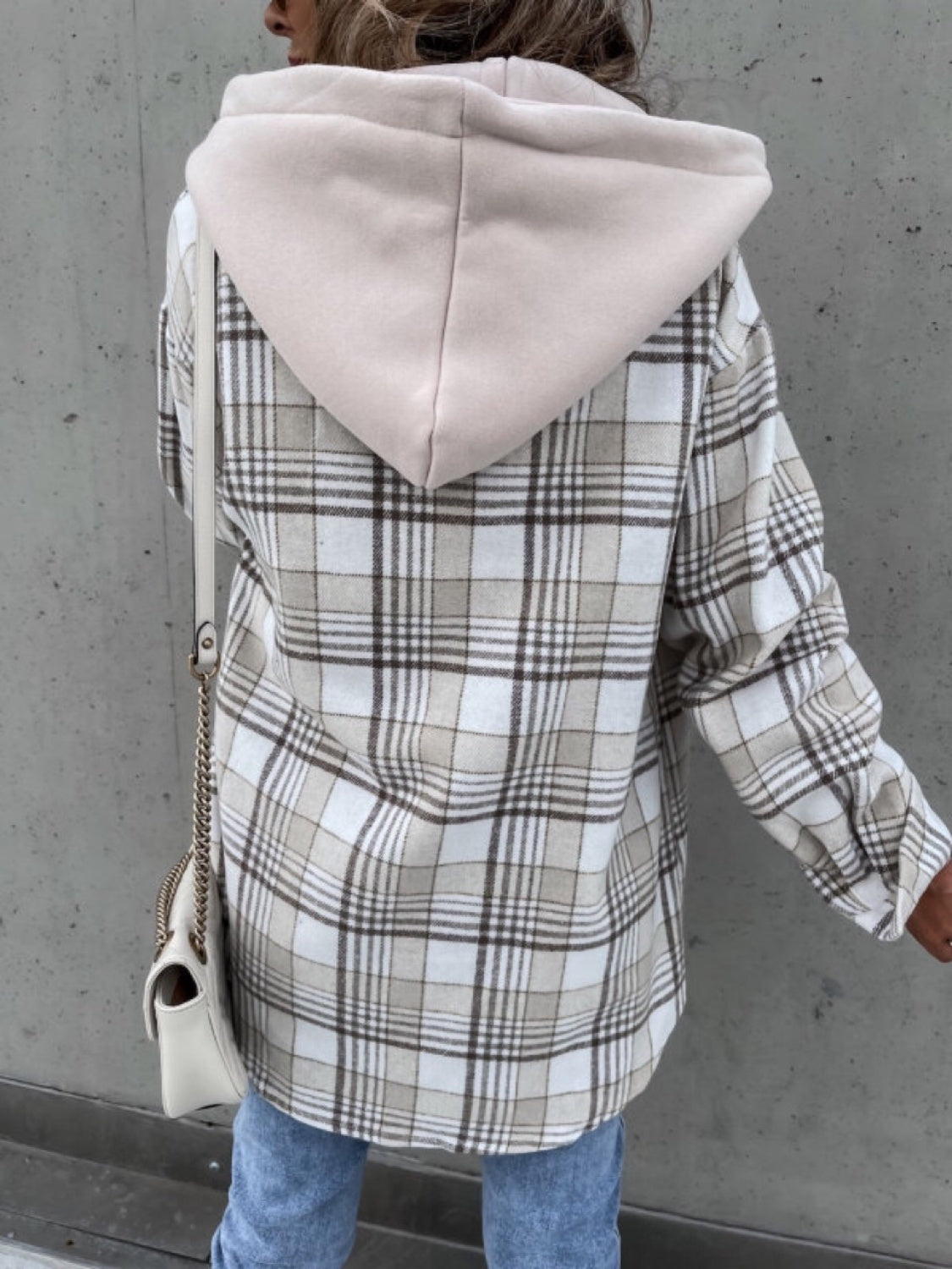 Plaid Dropped Shoulder Hooded Jacket-Angel Casuals