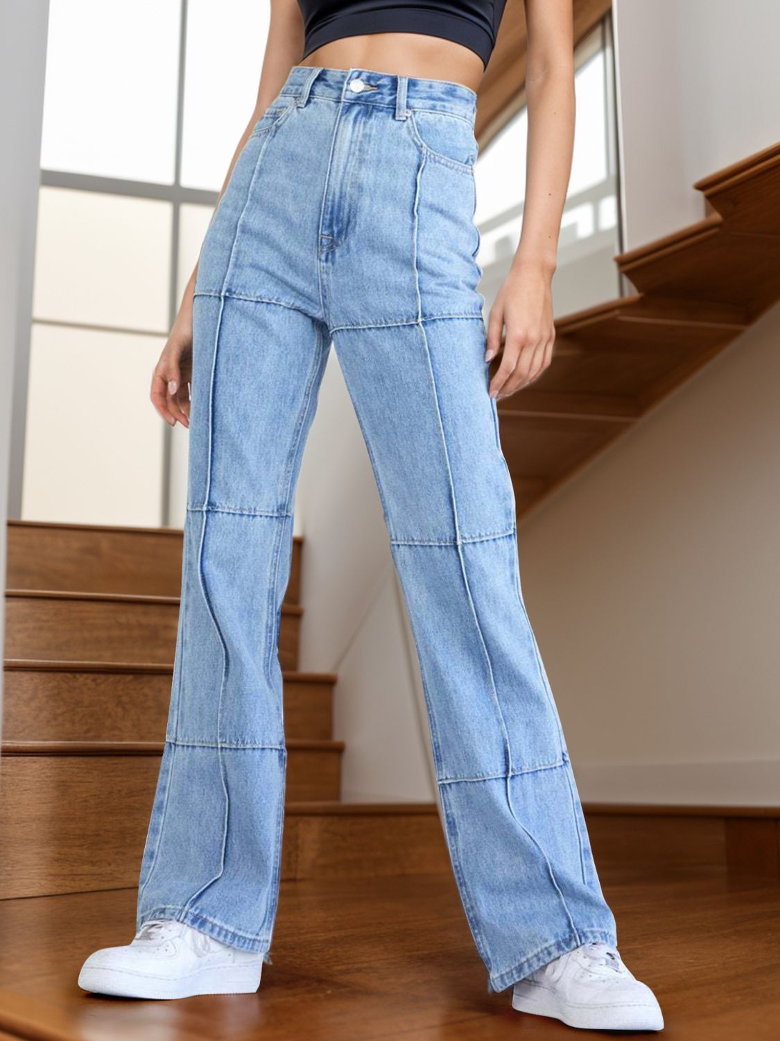 High Waist Straight Jeans with Pockets-Angel Casuals