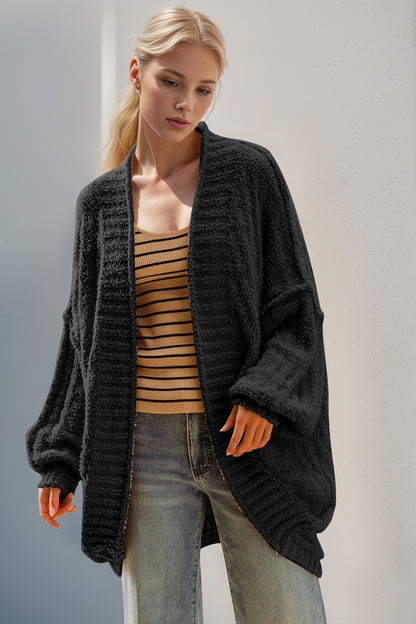 Double Take Full Size Open Front Long Sleeve Cardigan-Angel Casuals