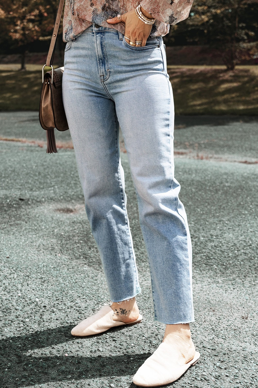 High Waist Straight Jeans with Pockets-Angel Casuals