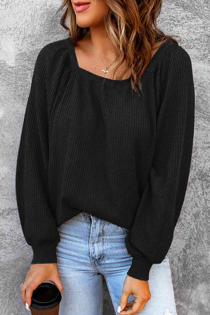 Square Neck Raglan Sleeve T-Shirt-Angel Casuals