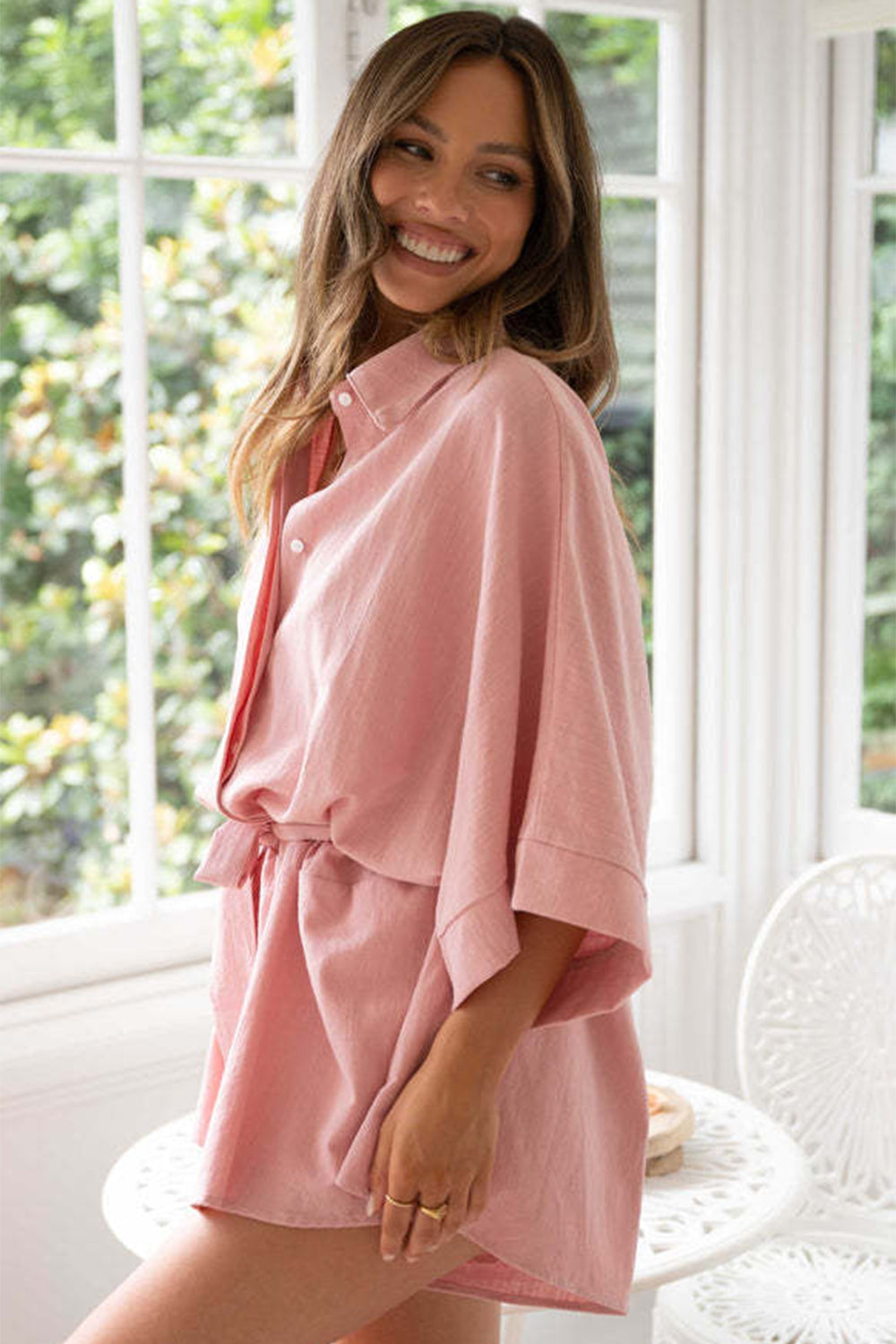 Tied Button Up Collared Neck Romper-Angel Casuals