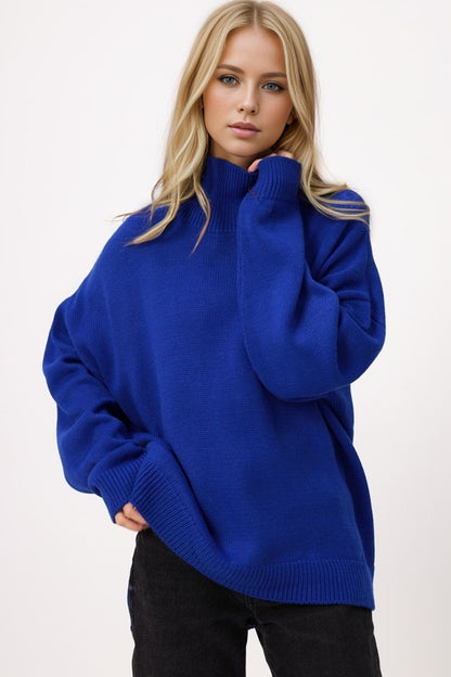 Basic Bae Side Slit Turtleneck Long Sleeve Sweater-Angel Casuals