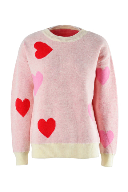 Angel Wings Heart Round Neck Droppped Shoulder Sweater-Angel Casuals