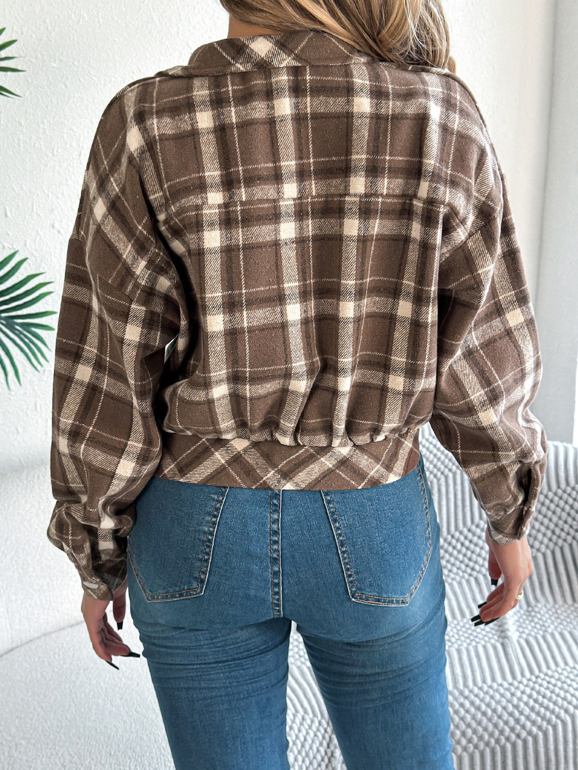 Plaid Button Up Long Sleeve Jacket-Angel Casuals