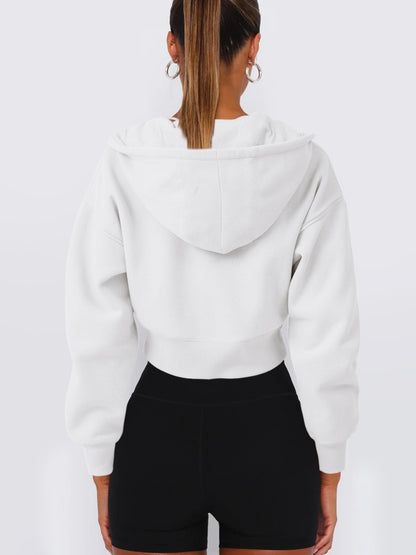 Zip Up Long Sleeve Hooded Cropped Jacket-Angel Casuals