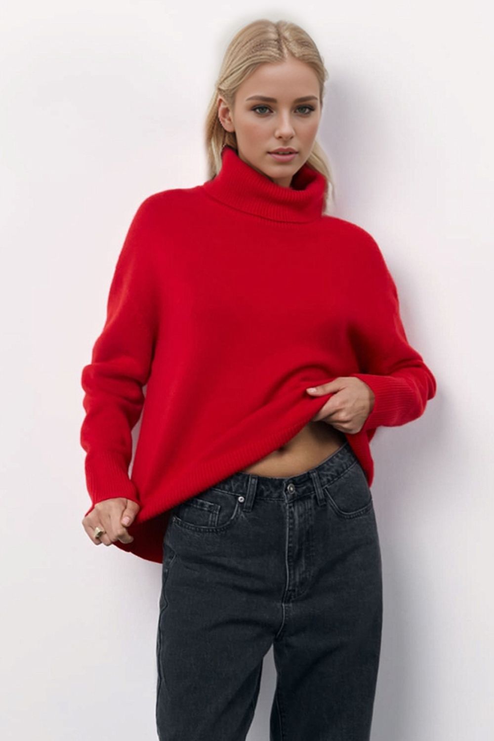 Basic Bae Turtleneck Long Sleeve Dropped Shoulder Sweater-Angel Casuals