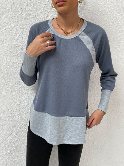 Waffle-Knit Round Neck Raglan Sleeve Tee-Angel Casuals