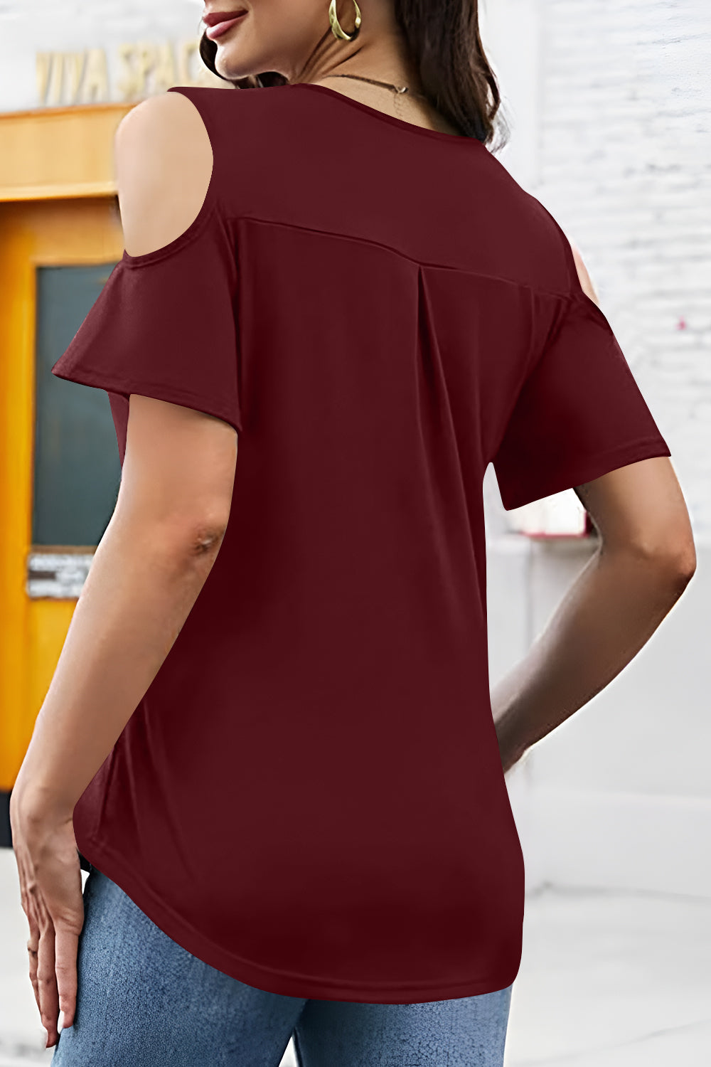 Full Size Half Zip Cold Shoulder Top-Angel Casuals