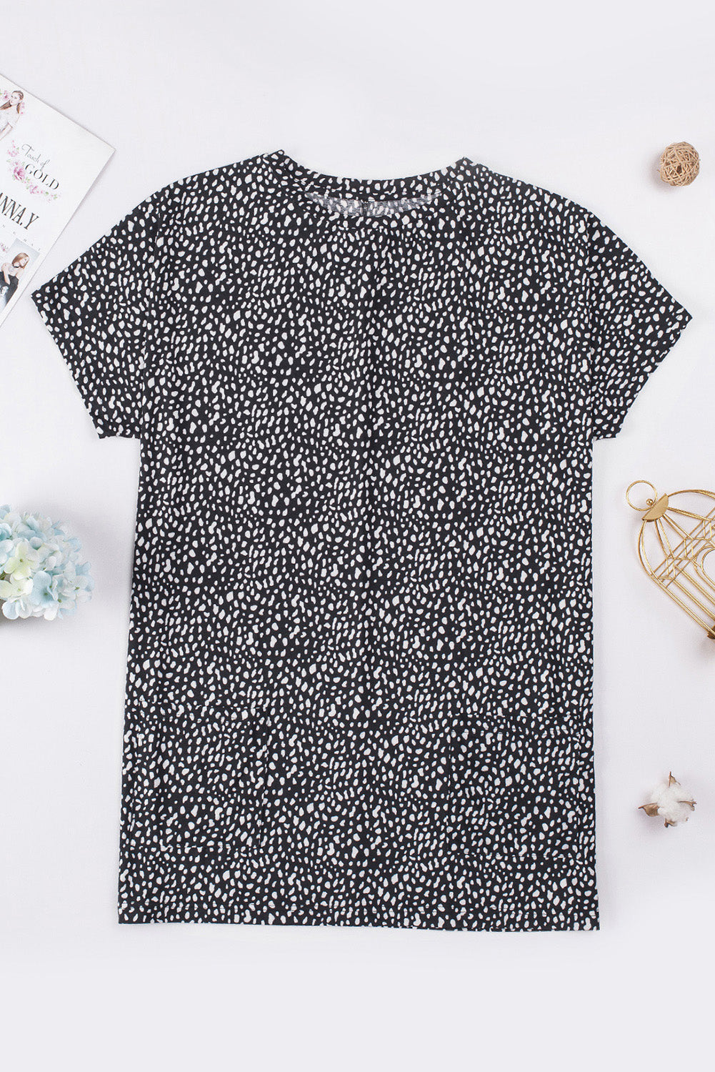 Animal Print Round Neck Tunic Tee with Pockets-Angel Casuals