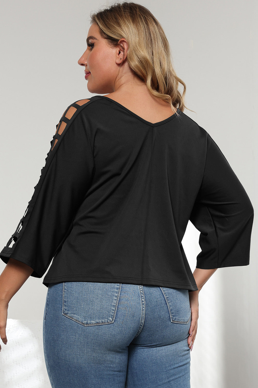 3/4 Sleeve Cutout Detail Top-Angel Casuals