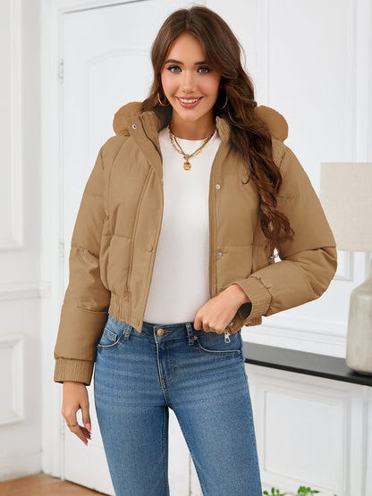 Pocketed Long Sleeve Cropped Hooded Winter Coat-Angel Casuals