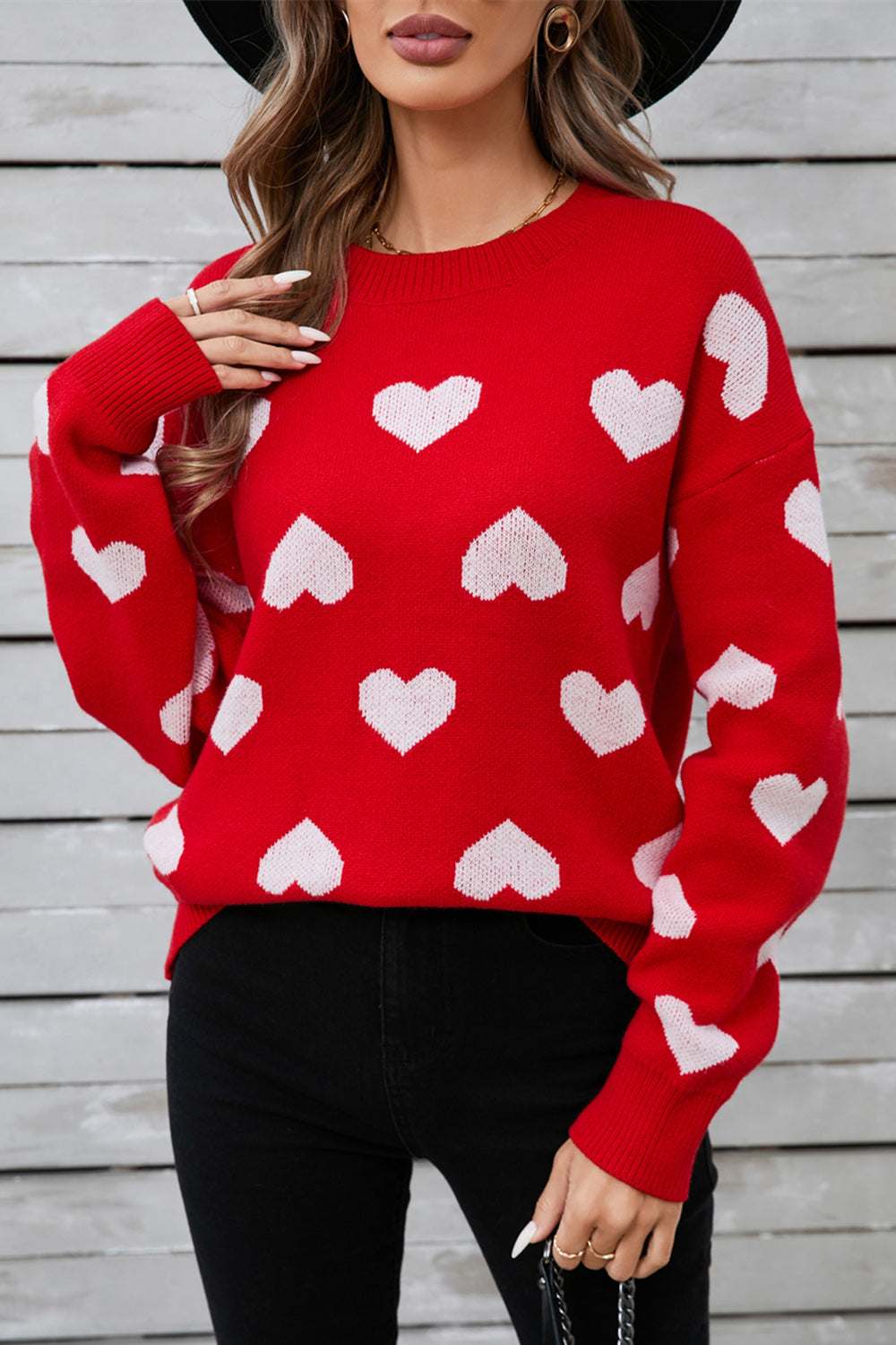 Angel Wings Heart Round Neck Long Sleeve Sweater-Angel Casuals