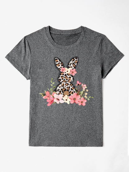 Rabbit Round Neck Short Sleeve T-Shirt-Angel Casuals
