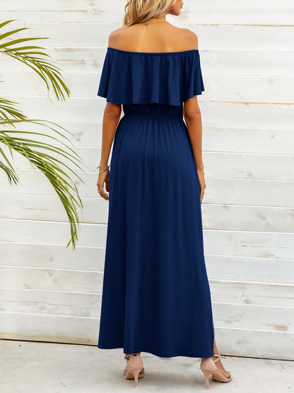 Off-Shoulder Slit Maxi Dress-Angel Casuals