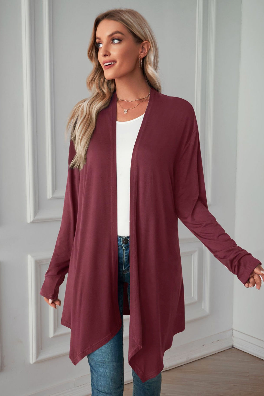 Open Front Long Sleeve Cardigan-Angel Casuals