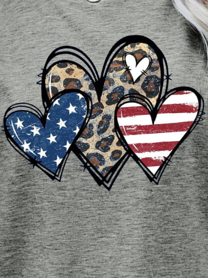 US Flag Leopard Heart Graphic Tee-Angel Casuals