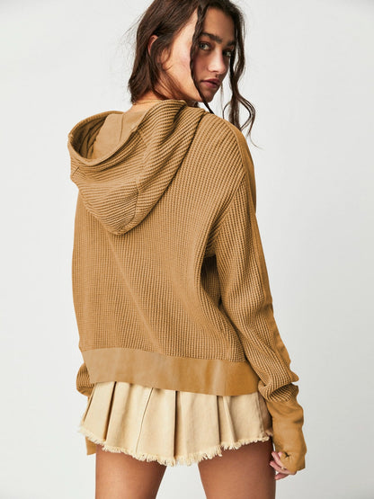 Waffle-Knit Dropped Shoulder Hooded Jacket-Angel Casuals